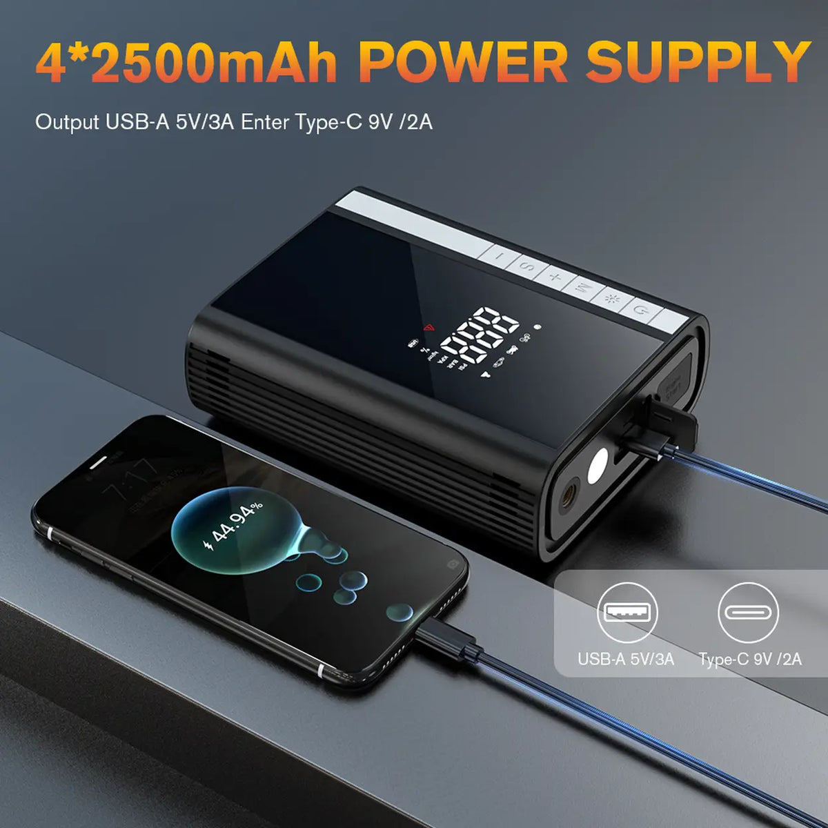 Arrancador de alta potencia Carsun con bomba de aire e iluminación de emergencia, compatible con SUV, camionetas y autocaravanas.