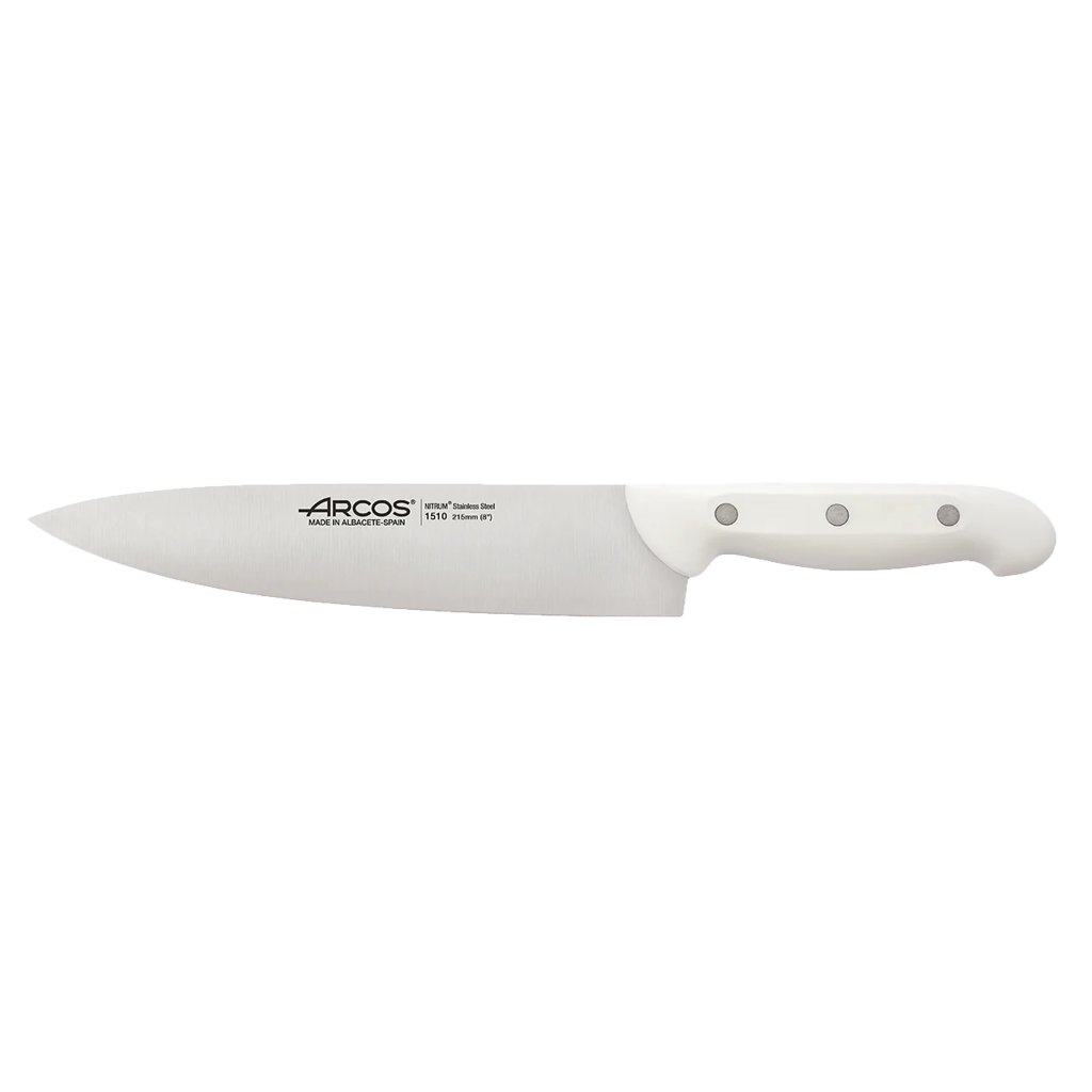 Cuchillo de Cocinero Arcos Serie Ártika – Hoja de Acero NITRUM® 215mm y Mango Ergonómico Blanco