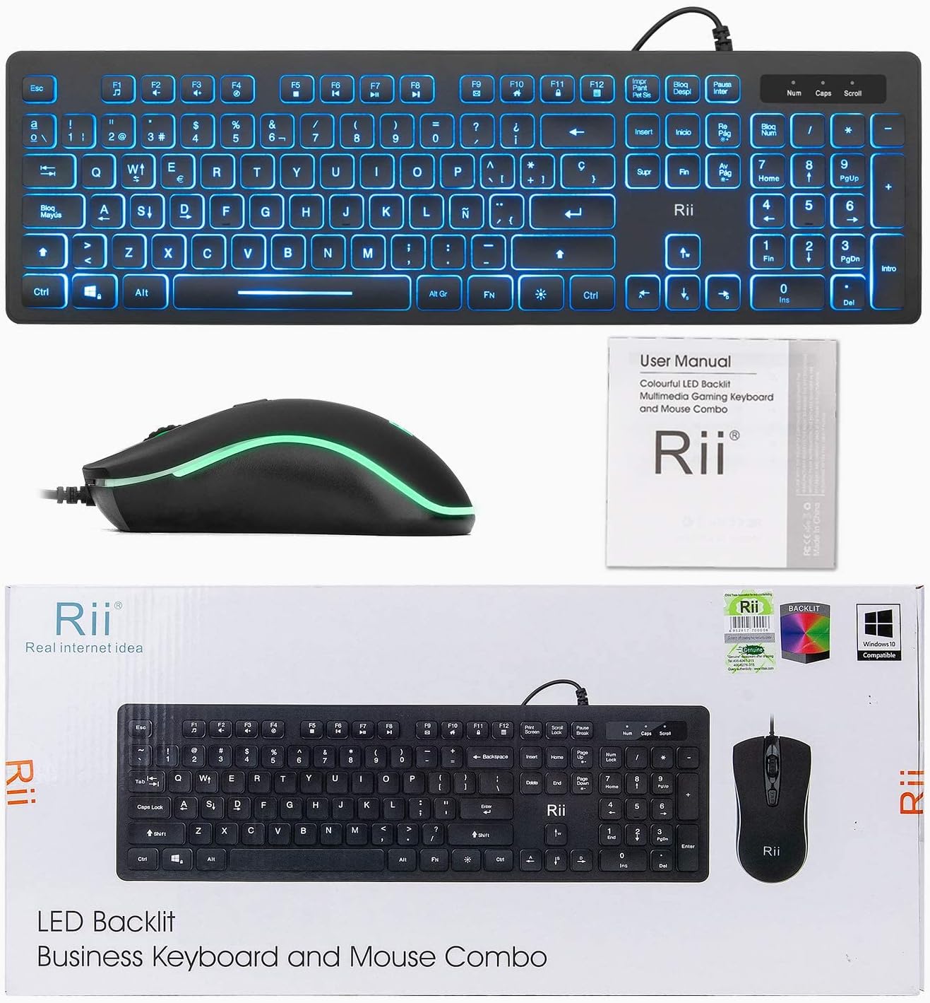 Teclado y Ratón Retroiluminado con Cables Rk105 RGB Rii