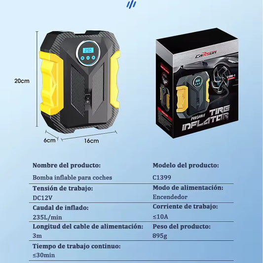 Compresor De Aire Portátil Para Automóvil Digital Con Luces LED CARSUN