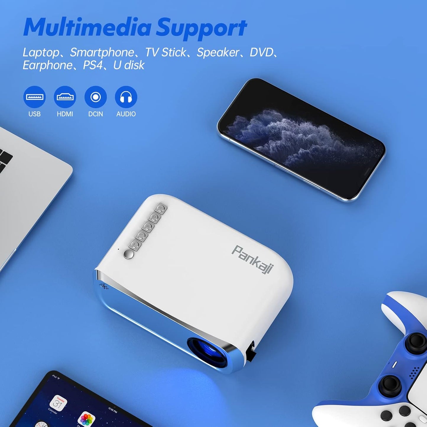 Mini Proyector, WiFi Proyector 1080px Pankaji