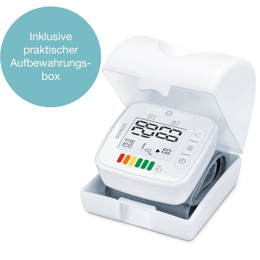 Tensiómetro de Muñeca Sanitas SBC 22 – Medición Automática de Presión Arterial y Pulso con Memoria y Detector de Arritmias
