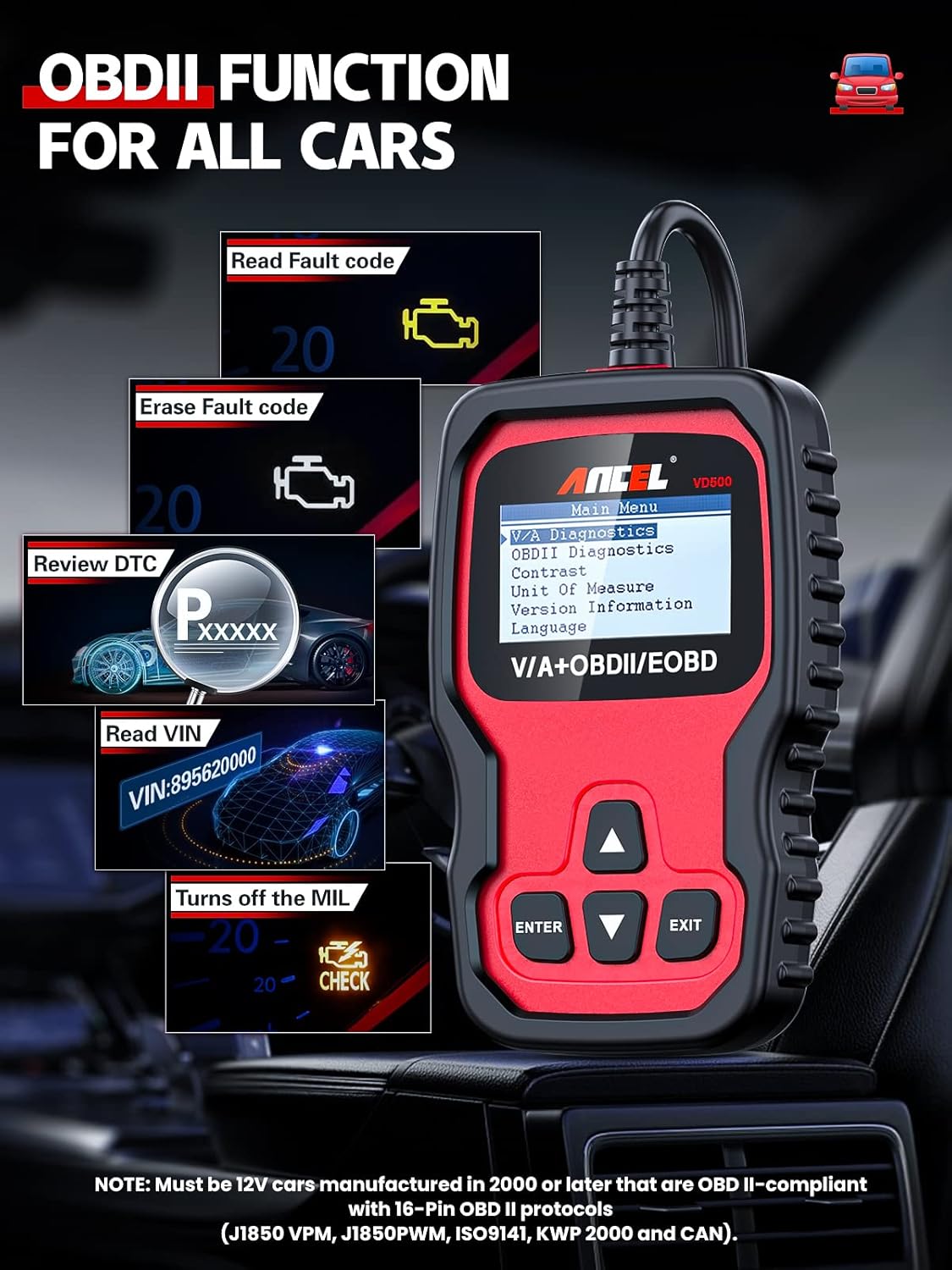 ANCEL VD500 Pro – Escáner OBD2 Profesional | Diagnóstico, Reset Servicio y TPMS