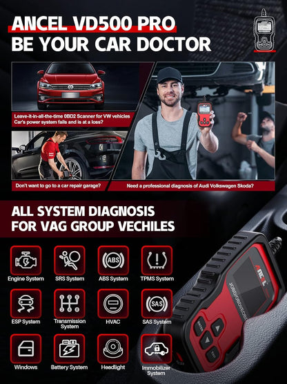 ANCEL VD500 Pro – Escáner OBD2 Profesional | Diagnóstico, Reset Servicio y TPMS
