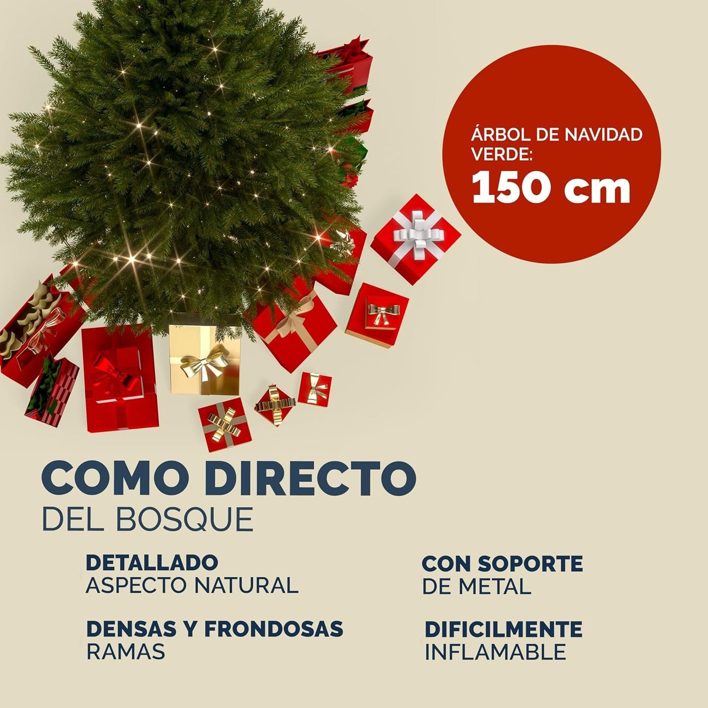 Árbol de Navidad Artificial 150cm Verde con Soporte