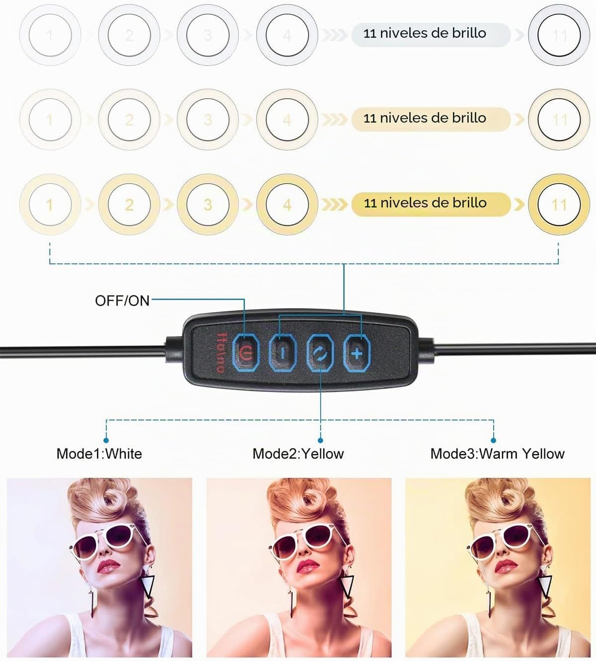 Aro de Luz LED para Portátil con Clip, portabilidad Ring Light,3 Modos Color Ajuste de Brillo 10 Niveles para Selfie, Vlog, Maquillaje, Transmisión en Vivo, Grabación de Video - 6"