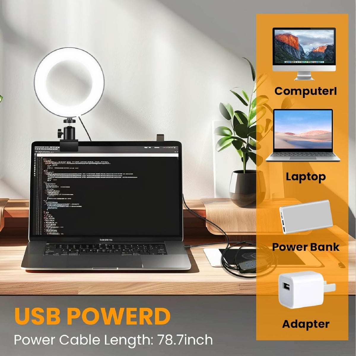Aro de Luz LED para Portátil con Clip, portabilidad Ring Light,3 Modos Color Ajuste de Brillo 10 Niveles para Selfie, Vlog, Maquillaje, Transmisión en Vivo, Grabación de Video - 6"