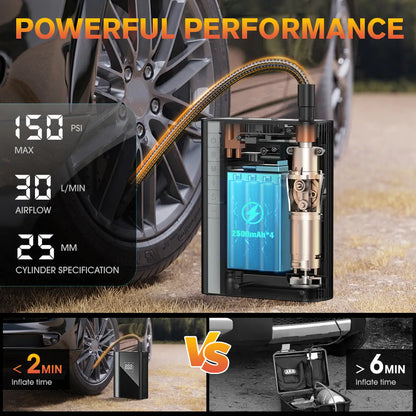 Arrancador de alta potencia Carsun con bomba de aire e iluminación de emergencia, compatible con SUV, camionetas y autocaravanas.