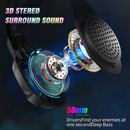 Cascos Auriculares para Juegos con Cancelación de Ruido de Sonido Envolvente 7.1 Luz Flexible Mic RGB 3.5mm Beexcellent