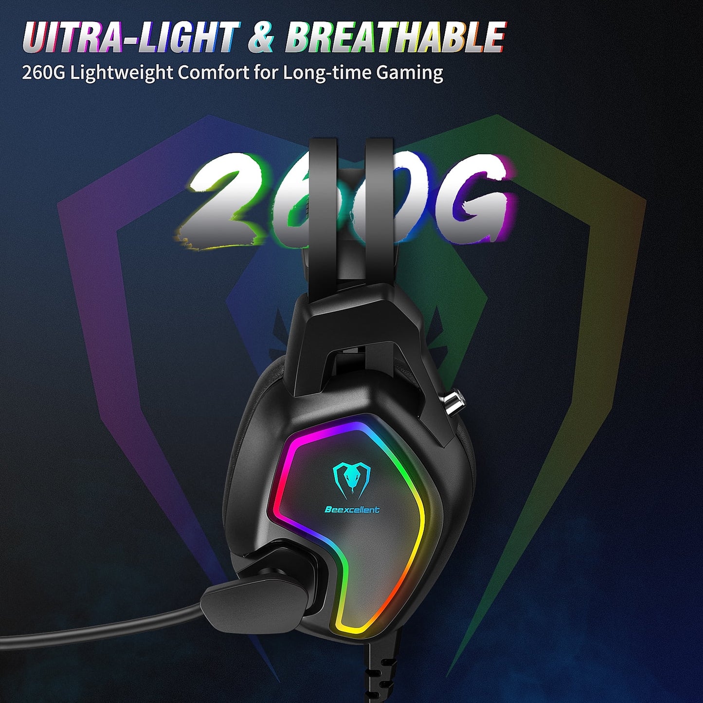 Cascos Auriculares para Juegos con Cancelación de Ruido de Sonido Envolvente 7.1 Luz Flexible Mic RGB 3.5mm Beexcellent