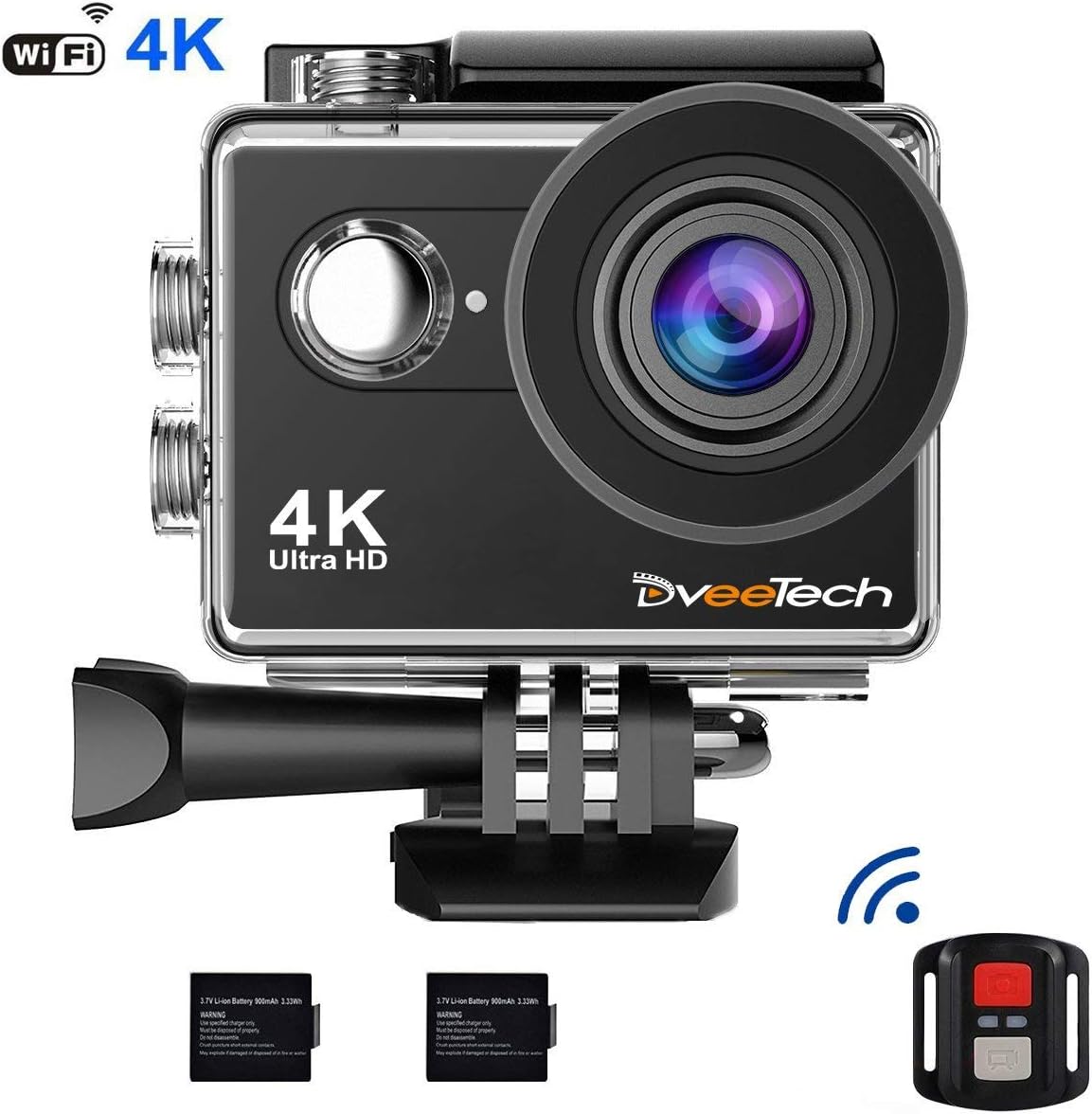 Cámara de Acción 4k WiFi Cámara Deportiva Impermeable 30M 16Mp Ultra HD 1080p Dveetech