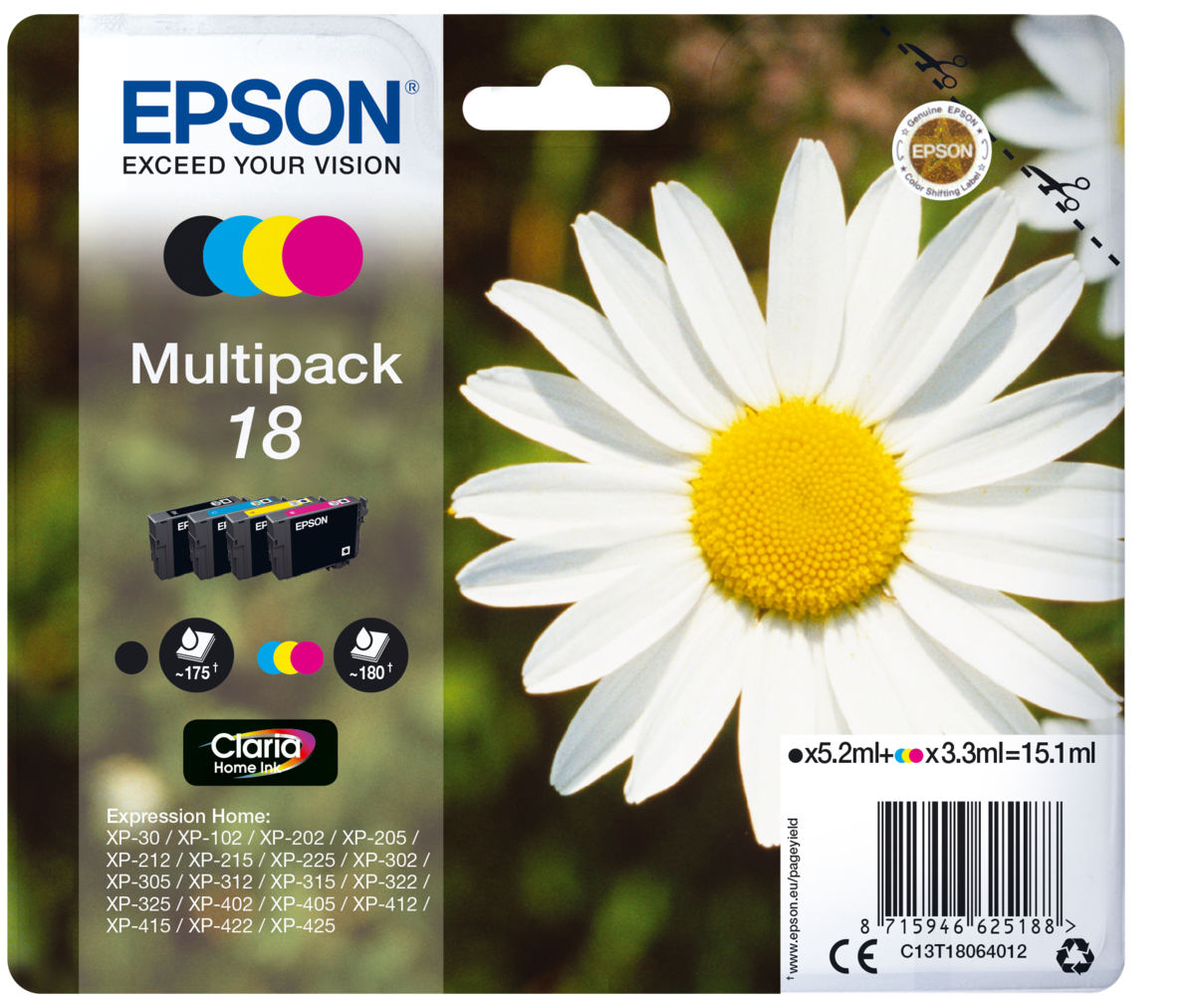 Cartucho De Tinta C13T18064022 Multipack 18 pack 4 colores Epson