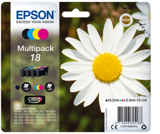 Cartucho De Tinta C13T18064022 Multipack 18 pack 4 colores Epson