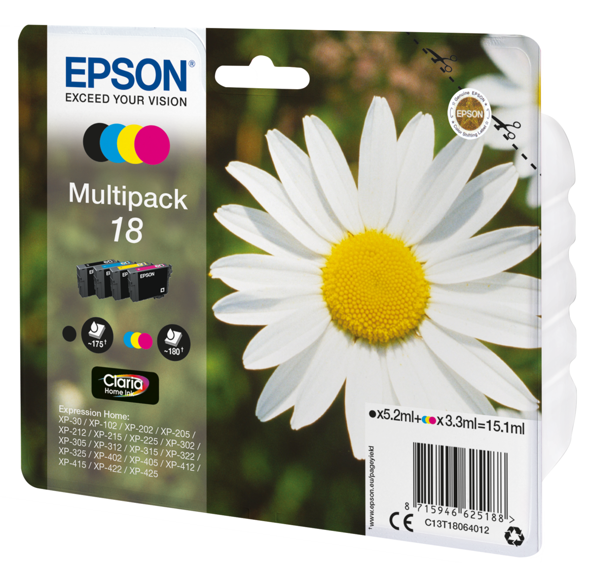 Cartucho De Tinta C13T18064022 Multipack 18 pack 4 colores Epson