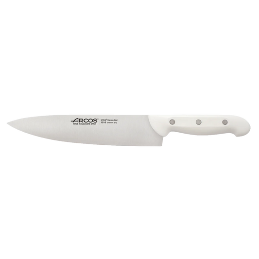 Cuchillo de Cocinero Arcos Serie Ártika – Hoja de Acero NITRUM® 215mm y Mango Ergonómico Blanco