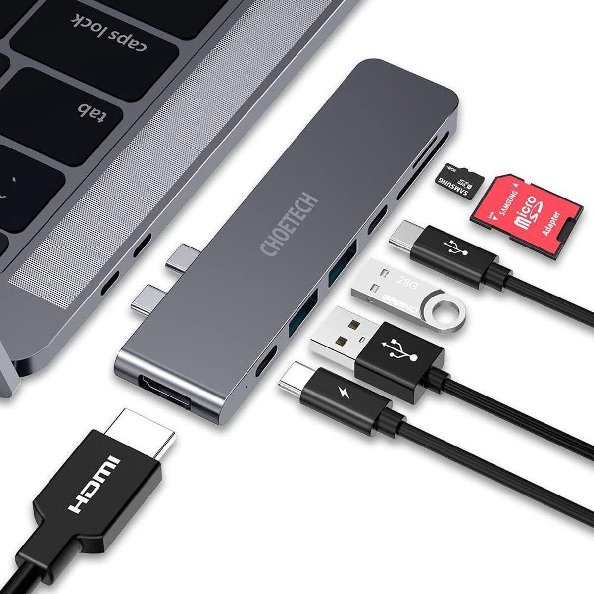 Hub USB-C 7 en 2 para MacBook Pro y MacBook Air | HDMI 4K, Thunderbolt 3, USB 3.0 y Lector SD/TF