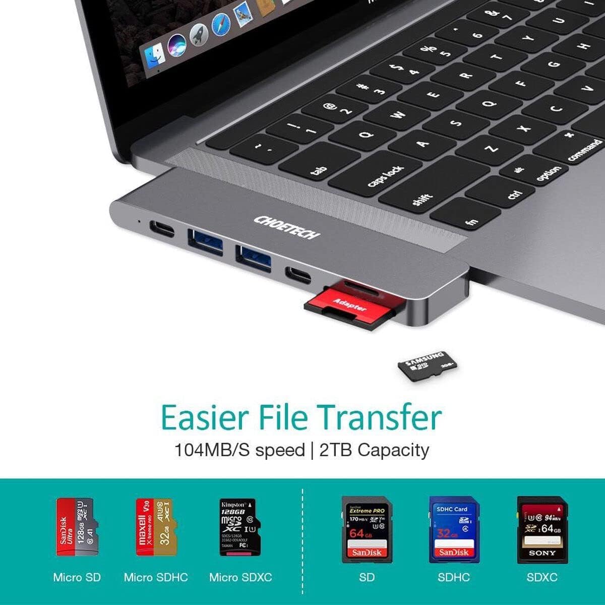 Hub USB-C 7 en 2 para MacBook Pro y MacBook Air | HDMI 4K, Thunderbolt 3, USB 3.0 y Lector SD/TF
