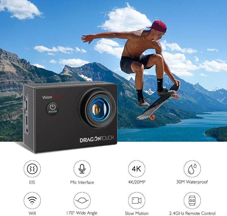 Cámara Deportiva WiFi 4K 20MP Vision 4 Lite Dragon Touch