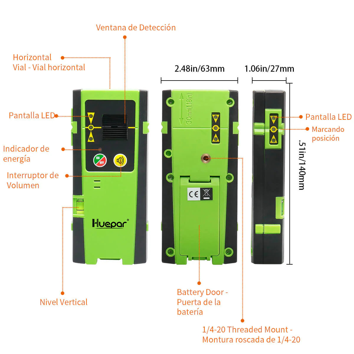 Detector láser para nivel láser de línea LR6RG Huepar