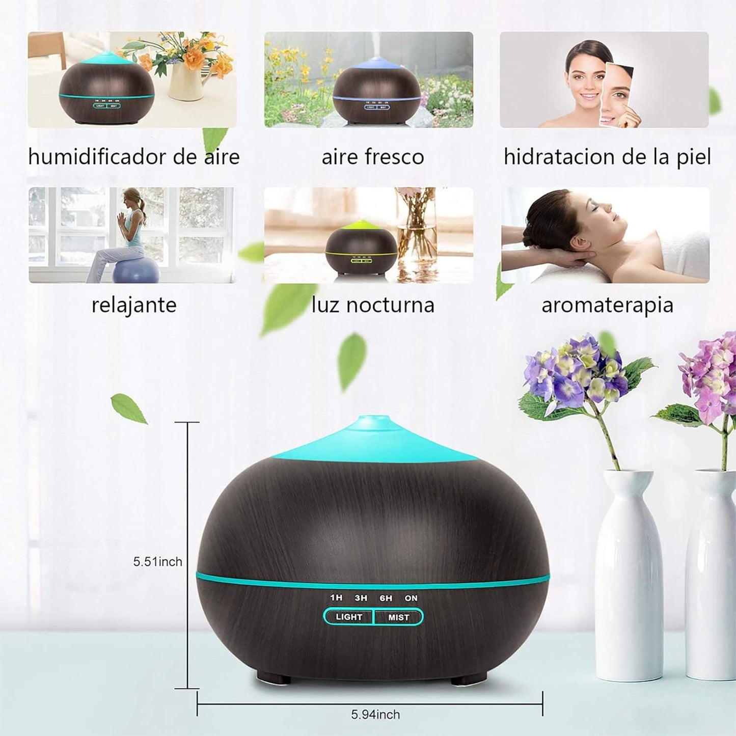 Humidificador Con Difusor De Aromas Para Aceites Esenciales 400ml Tenswall