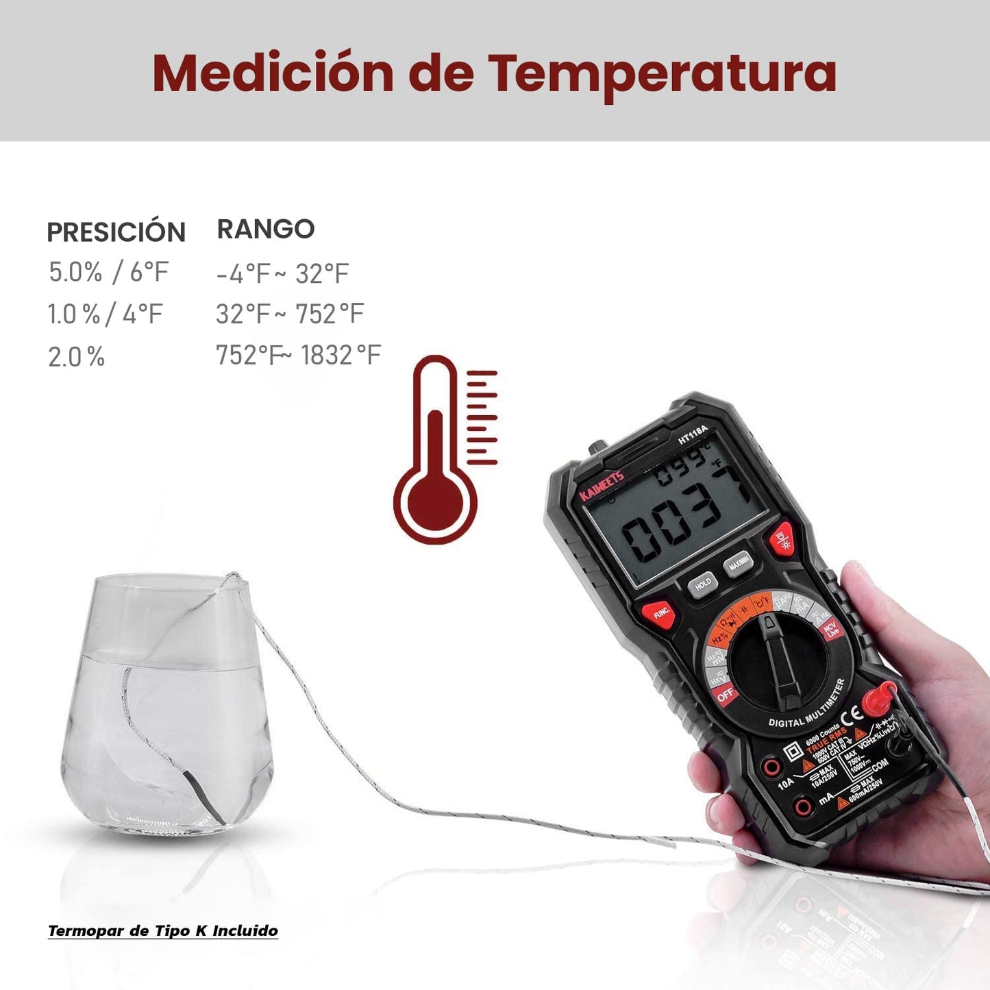 Multímetro automático digital TRMS 6000 Cuentas HT118A KAIWEETS