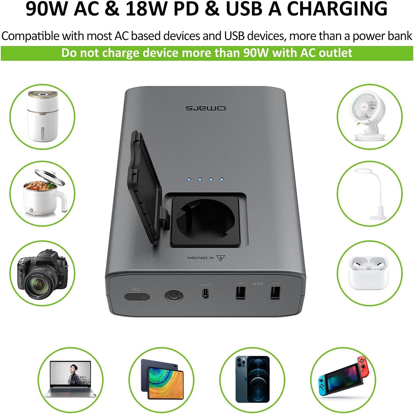 Cargador de portátil 24000 Mah/88wh Omars