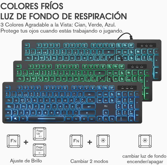 Teclado y Ratón Retroiluminado con Cables Rk105 RGB Rii