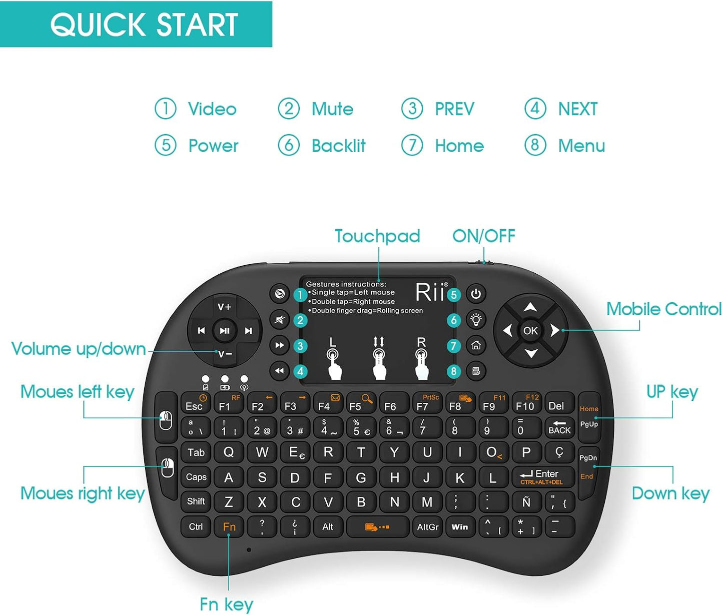 Mini Teclado inalámbrico 2.4Ghz con touchpad Integrado