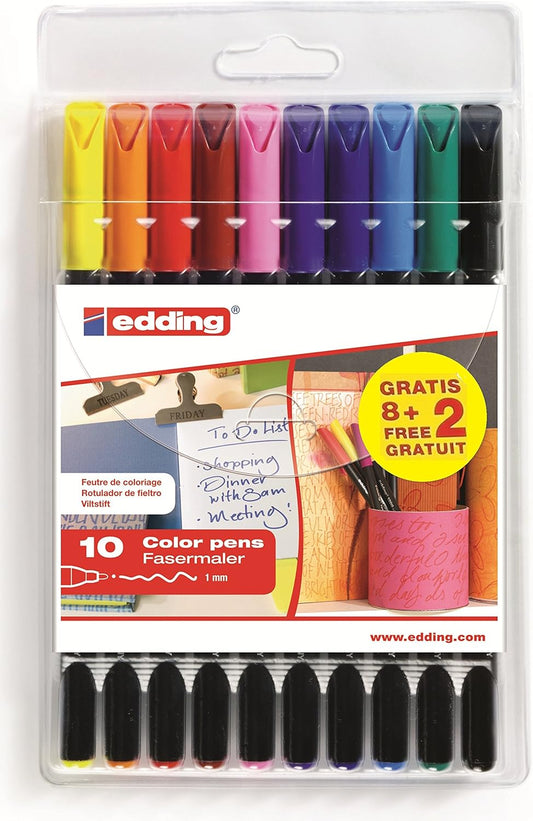 Rotulador De Color De Trazo Fino Multicolor 8 Bolígrafos + 2 De Regalo edding