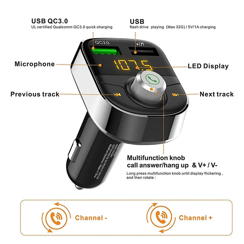 Transmisor FM Bluetooth De Radio Inalámbrico Para Automóvil