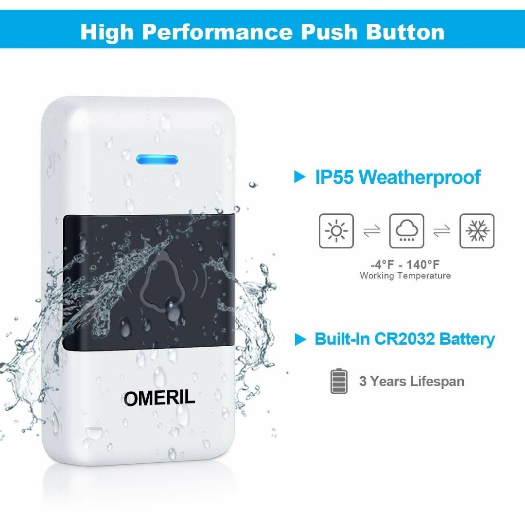 Timbre De Puerta Inalámbrico Recargable WD721-WH OMERIL